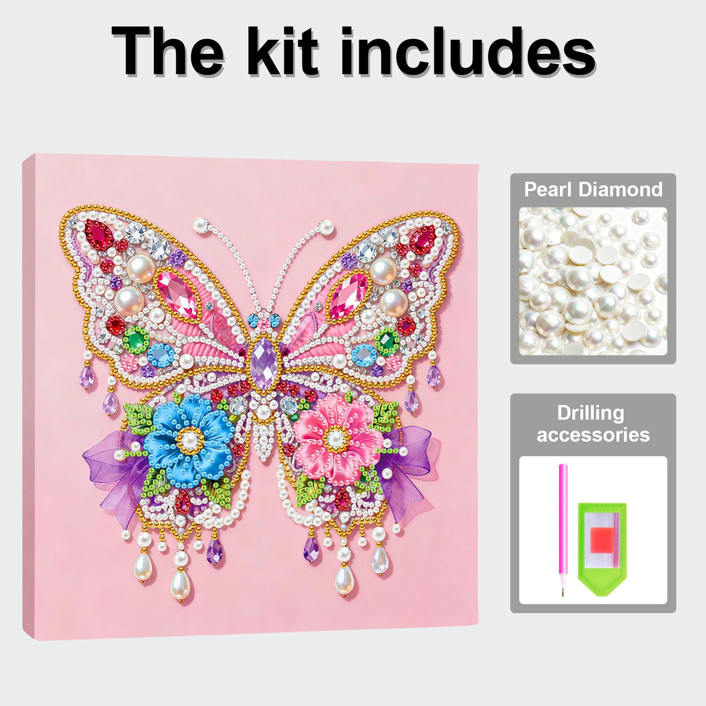 Butterfly - DIY Pearl Gem Art Diamond Painting Kits With Framefor Home Decor -25x25cm