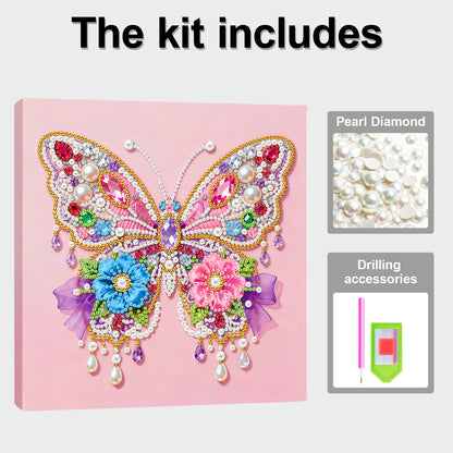 Butterfly - DIY Pearl Gem Art Diamond Painting Kits With Framefor Home Decor -25x25cm
