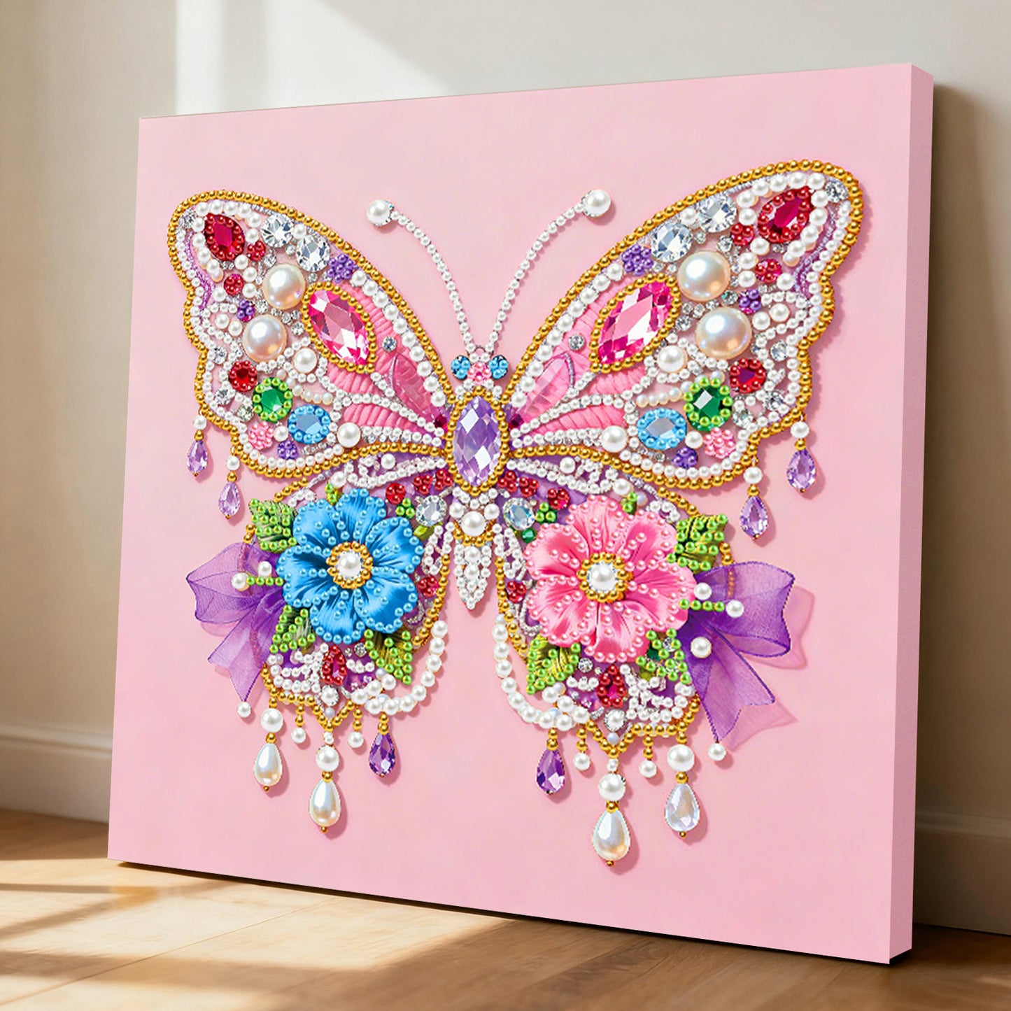 Butterfly - DIY Pearl Gem Art Diamond Painting Kits With Framefor Home Decor -25x25cm