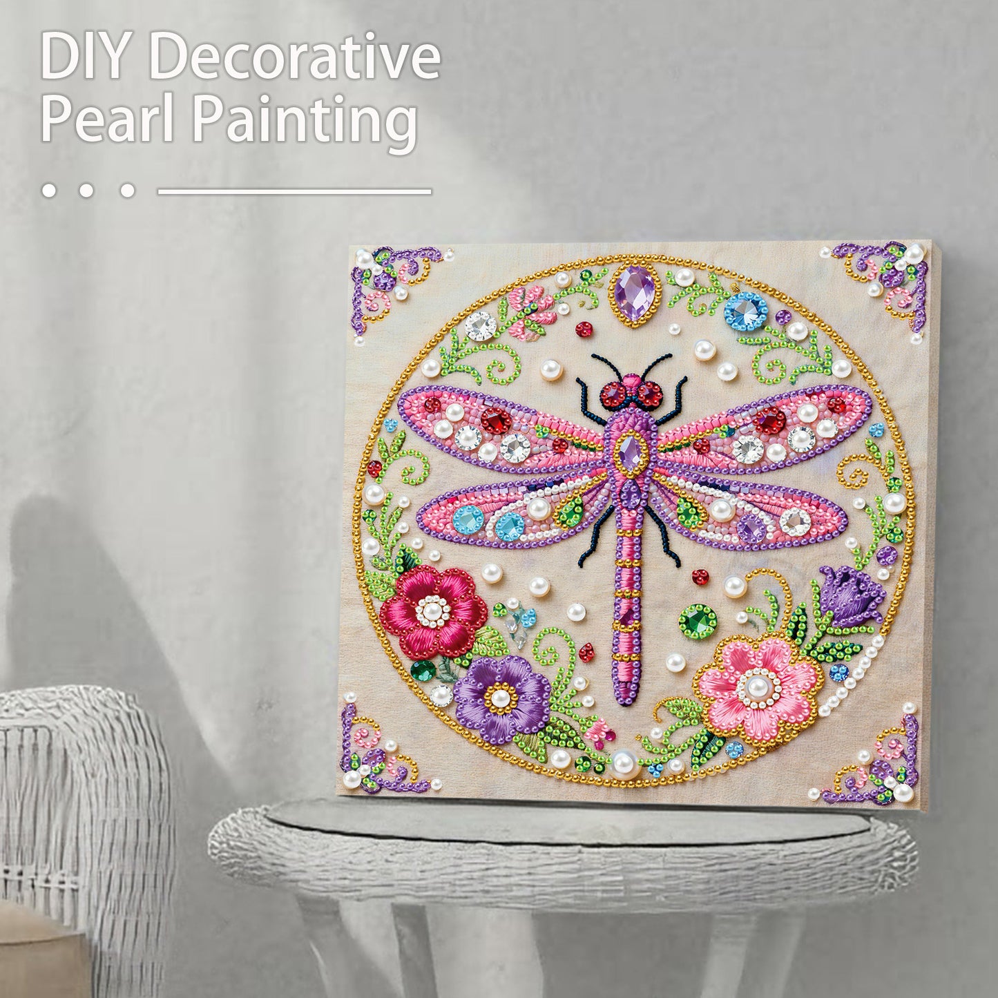 Dragonfly - DIY Pearl Gem Art Diamond Painting Kits With Framefor Home Decor -25x25cm