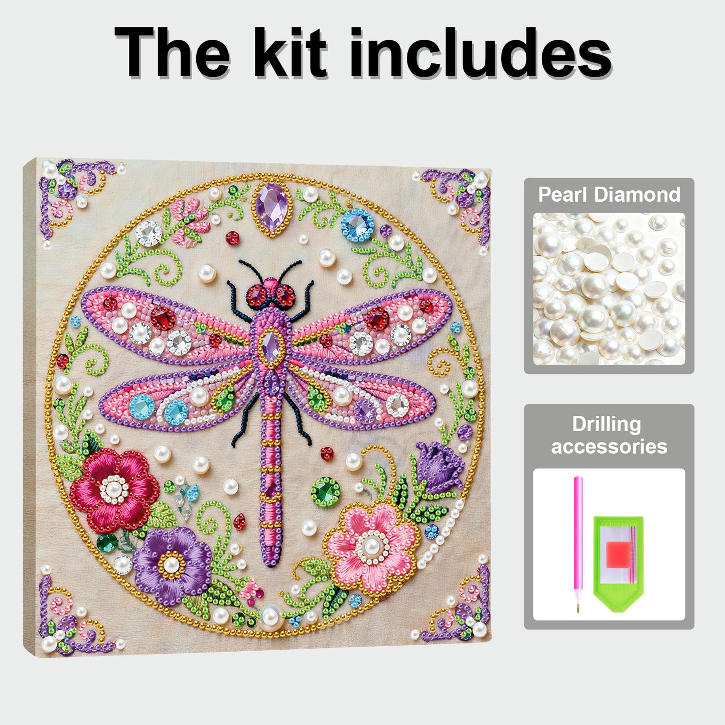 Dragonfly - DIY Pearl Gem Art Diamond Painting Kits With Framefor Home Decor -25x25cm