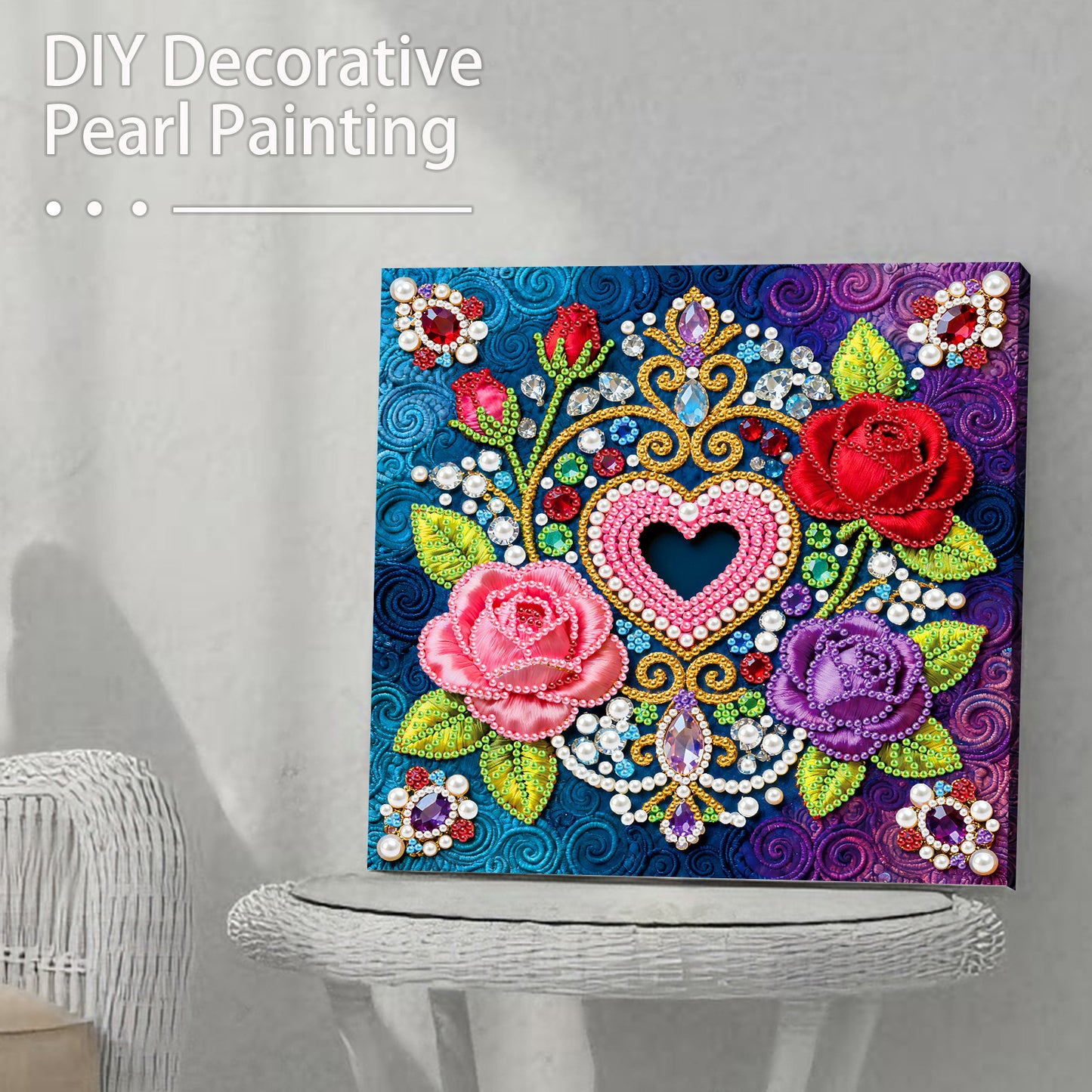 Flowers - DIY Pearl Gem Art Diamond Painting Kits With Framefor Home Decor -25x25cm