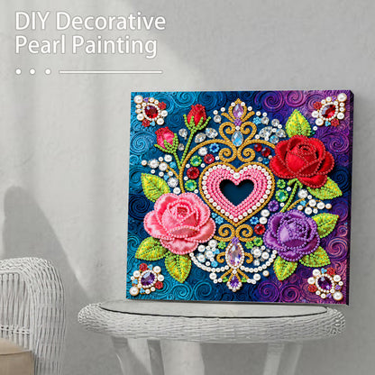 Flowers - DIY Pearl Gem Art Diamond Painting Kits With Framefor Home Decor -25x25cm
