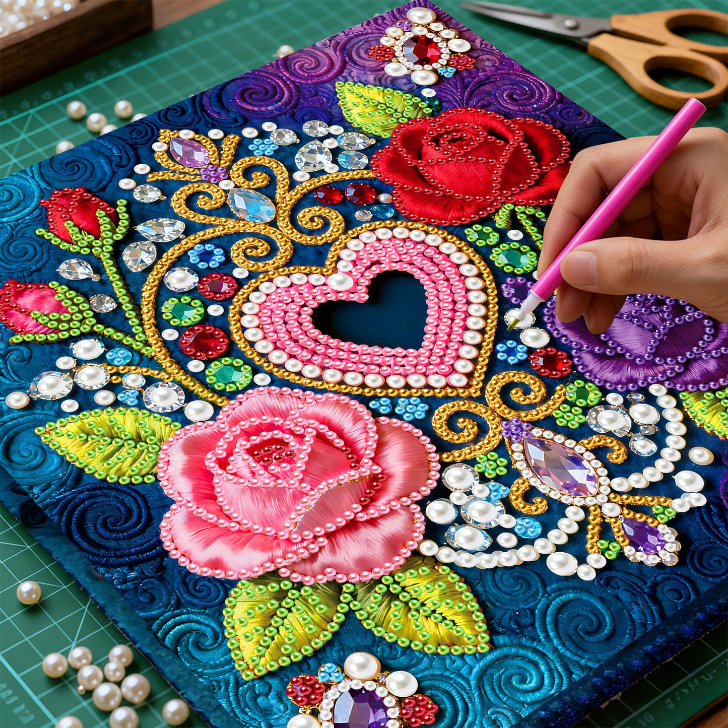 Flowers - DIY Pearl Gem Art Diamond Painting Kits With Framefor Home Decor -25x25cm