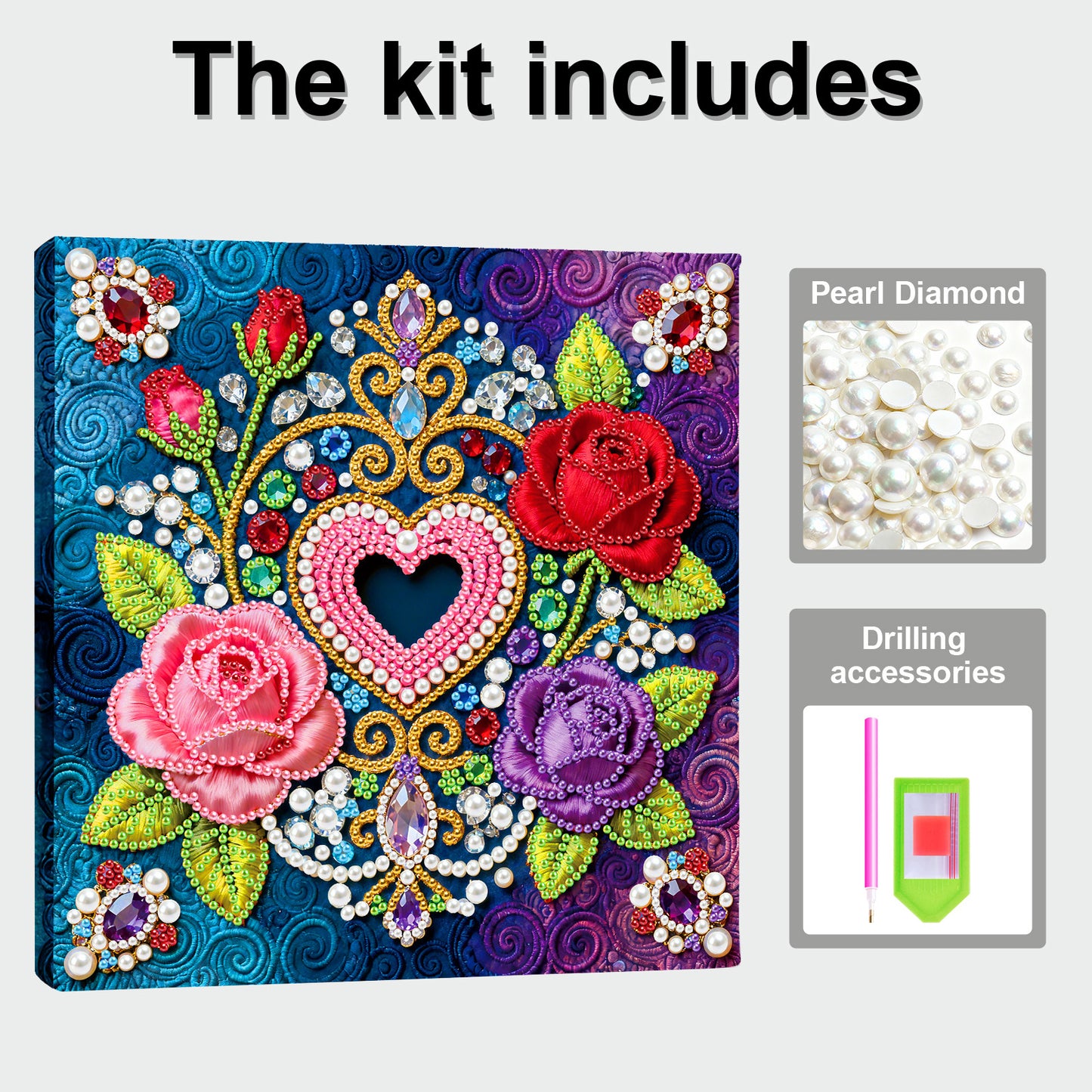 Flowers - DIY Pearl Gem Art Diamond Painting Kits With Framefor Home Decor -25x25cm