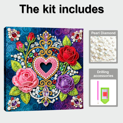 Flowers - DIY Pearl Gem Art Diamond Painting Kits With Framefor Home Decor -25x25cm