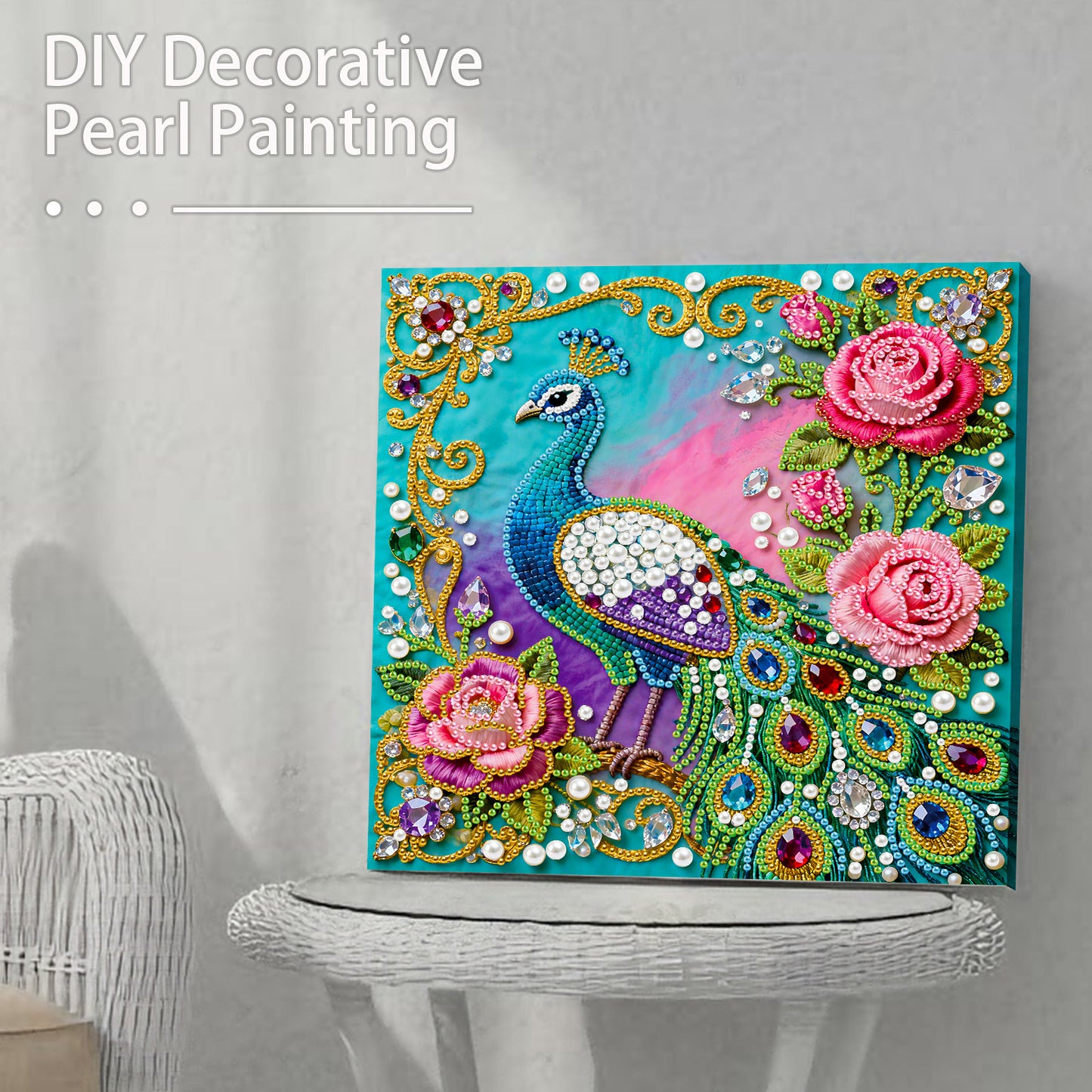 Peacock - DIY Pearl Gem Art Diamond Painting Kits With Framefor Home Decor -25x25cm