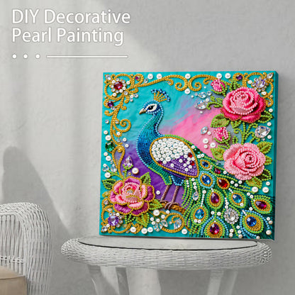 Peacock - DIY Pearl Gem Art Diamond Painting Kits With Framefor Home Decor -25x25cm