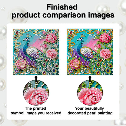 Peacock - DIY Pearl Gem Art Diamond Painting Kits With Framefor Home Decor -25x25cm
