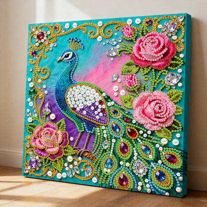 Peacock - DIY Pearl Gem Art Diamond Painting Kits With Framefor Home Decor -25x25cm