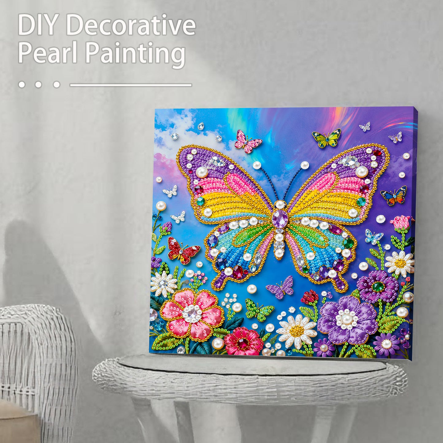 Butterfly - DIY Pearl Gem Art Diamond Painting Kits With Framefor Home Decor -25x25cm