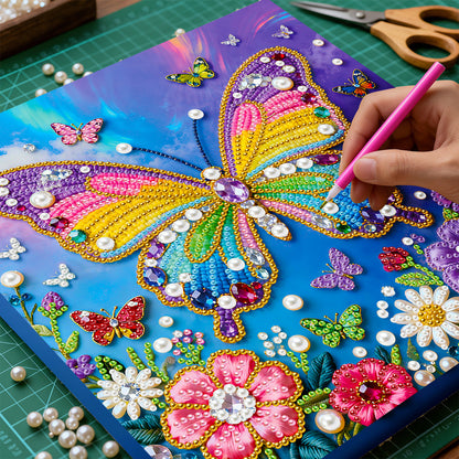 Butterfly - DIY Pearl Gem Art Diamond Painting Kits With Framefor Home Decor -25x25cm