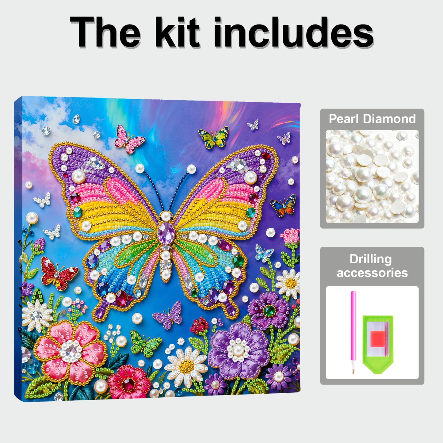 Butterfly - DIY Pearl Gem Art Diamond Painting Kits With Framefor Home Decor -25x25cm