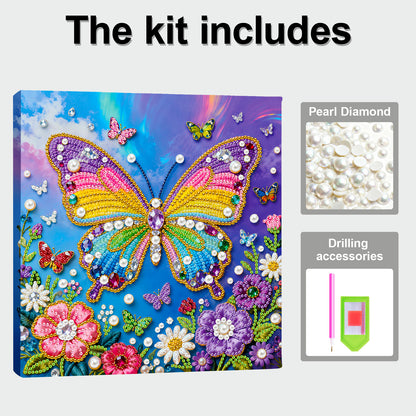 Butterfly - DIY Pearl Gem Art Diamond Painting Kits With Framefor Home Decor -25x25cm