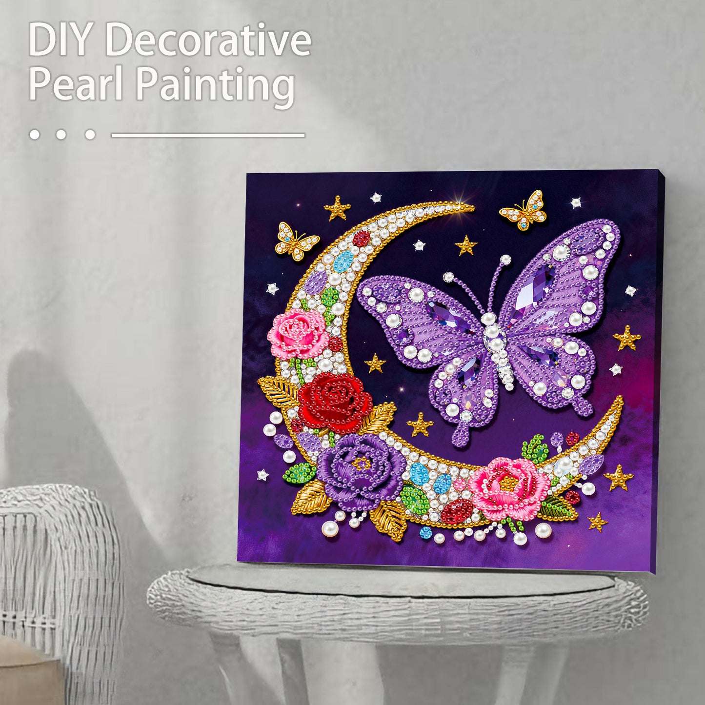 Moon Butterfly - DIY Pearl Gem Art Diamond Painting Kits With Framefor Home Decor -25x25cm