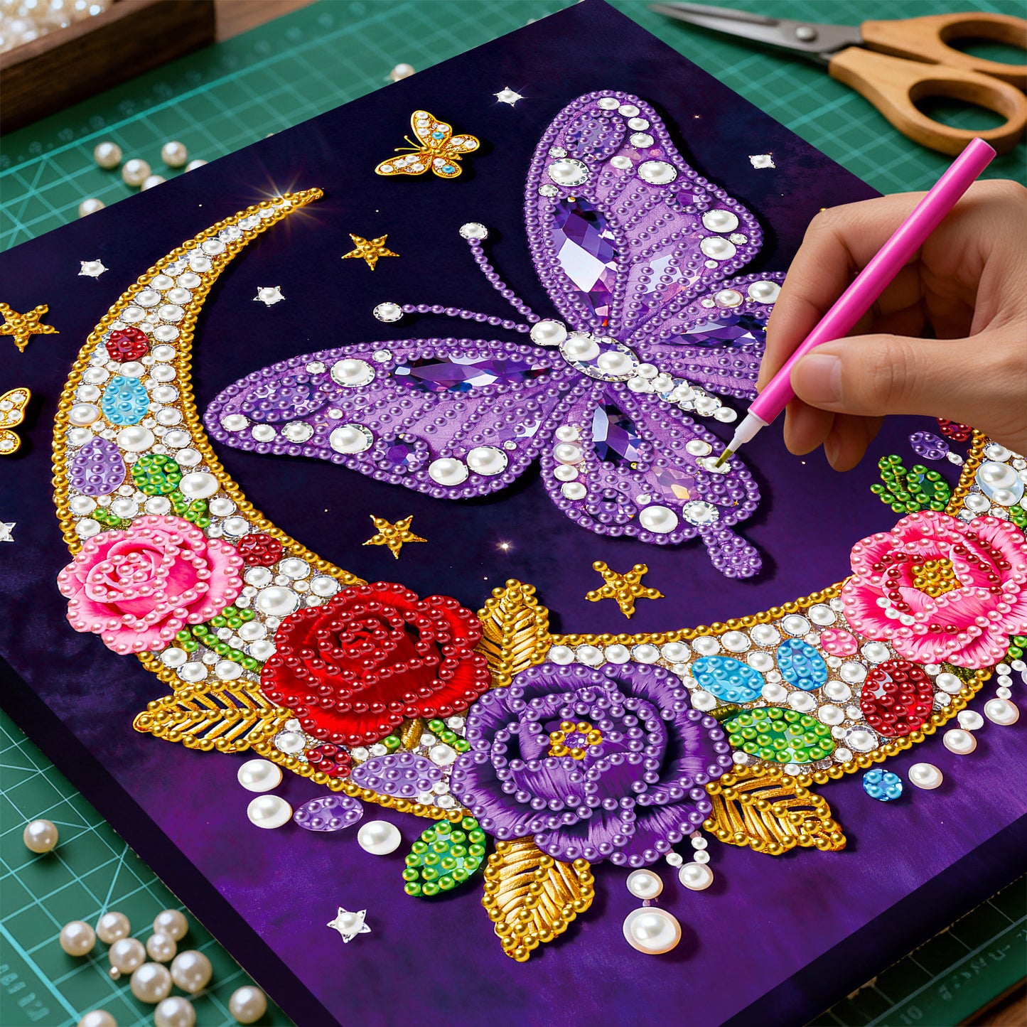 Moon Butterfly - DIY Pearl Gem Art Diamond Painting Kits With Framefor Home Decor -25x25cm