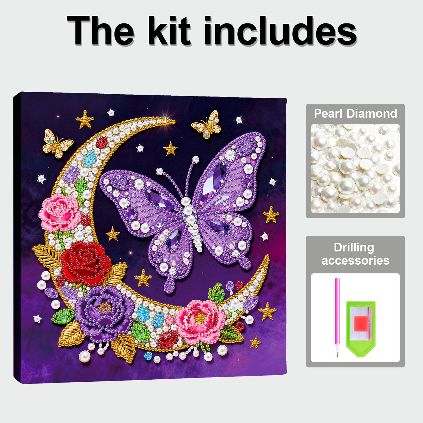 Moon Butterfly - DIY Pearl Gem Art Diamond Painting Kits With Framefor Home Decor -25x25cm