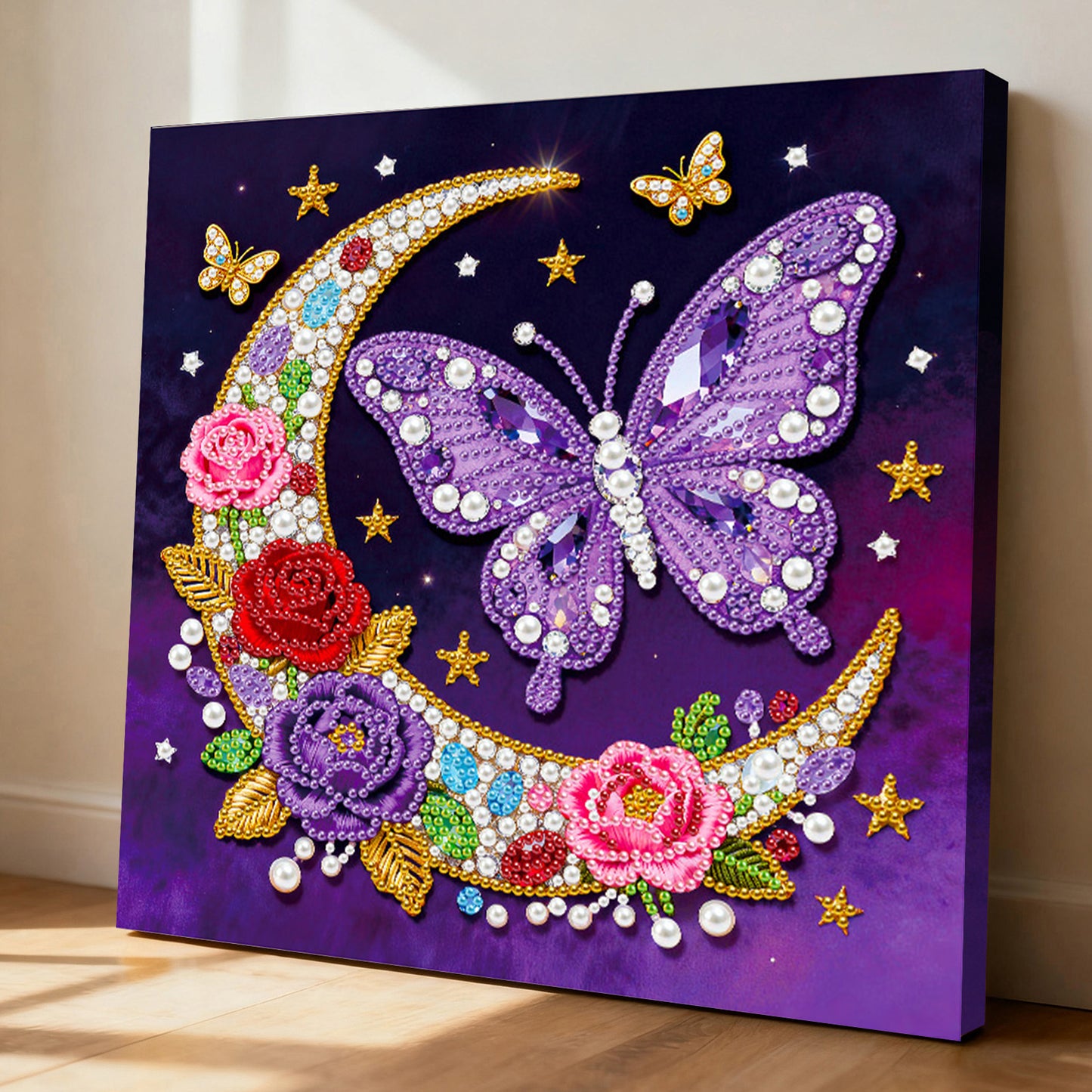 Moon Butterfly - DIY Pearl Gem Art Diamond Painting Kits With Framefor Home Decor -25x25cm