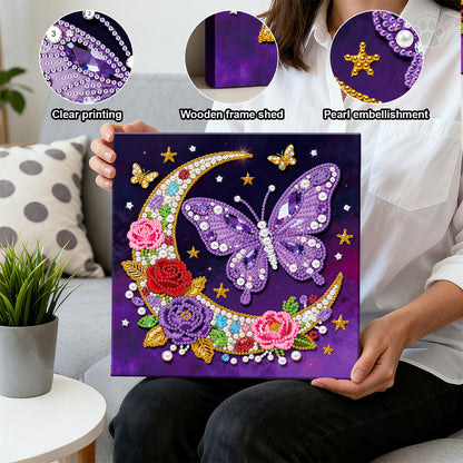 Moon Butterfly - DIY Pearl Gem Art Diamond Painting Kits With Framefor Home Decor -25x25cm