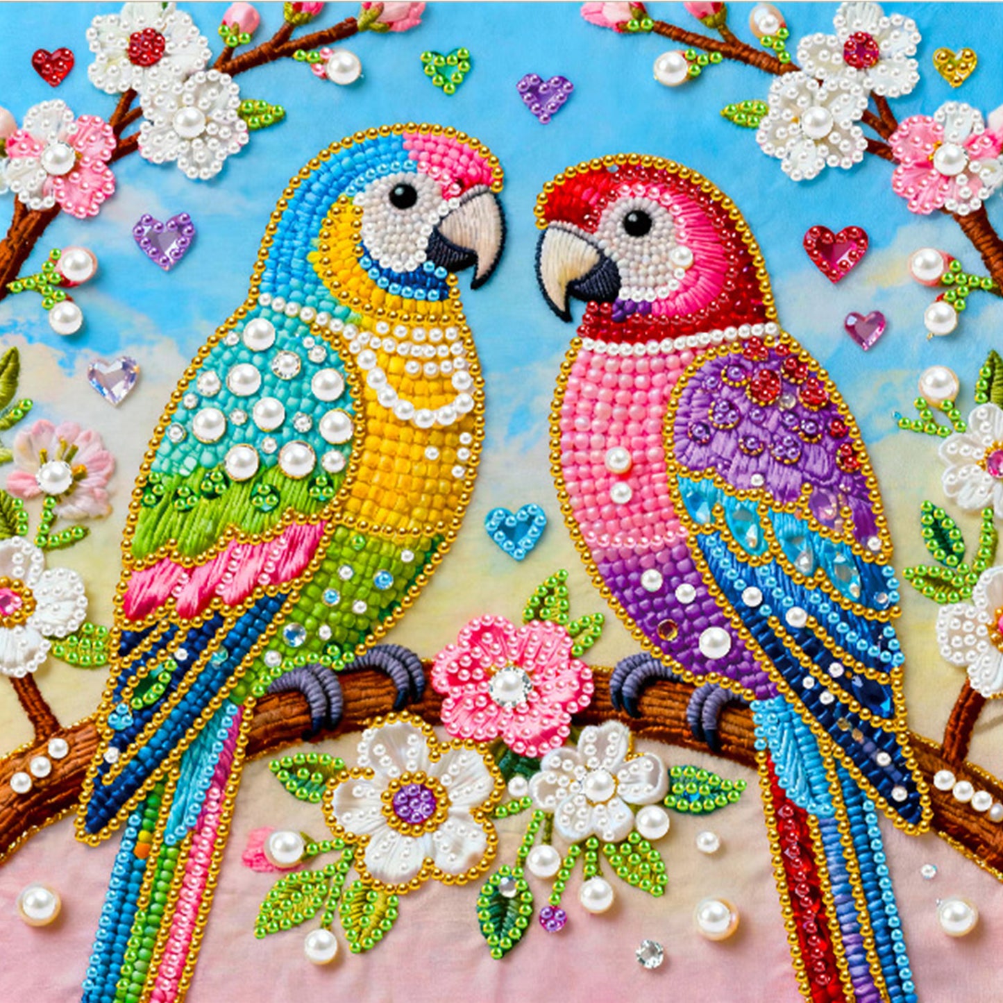 Pair Of Birds - DIY Pearl Gem Art Diamond Painting Kits With Framefor Home Decor -25x25cm