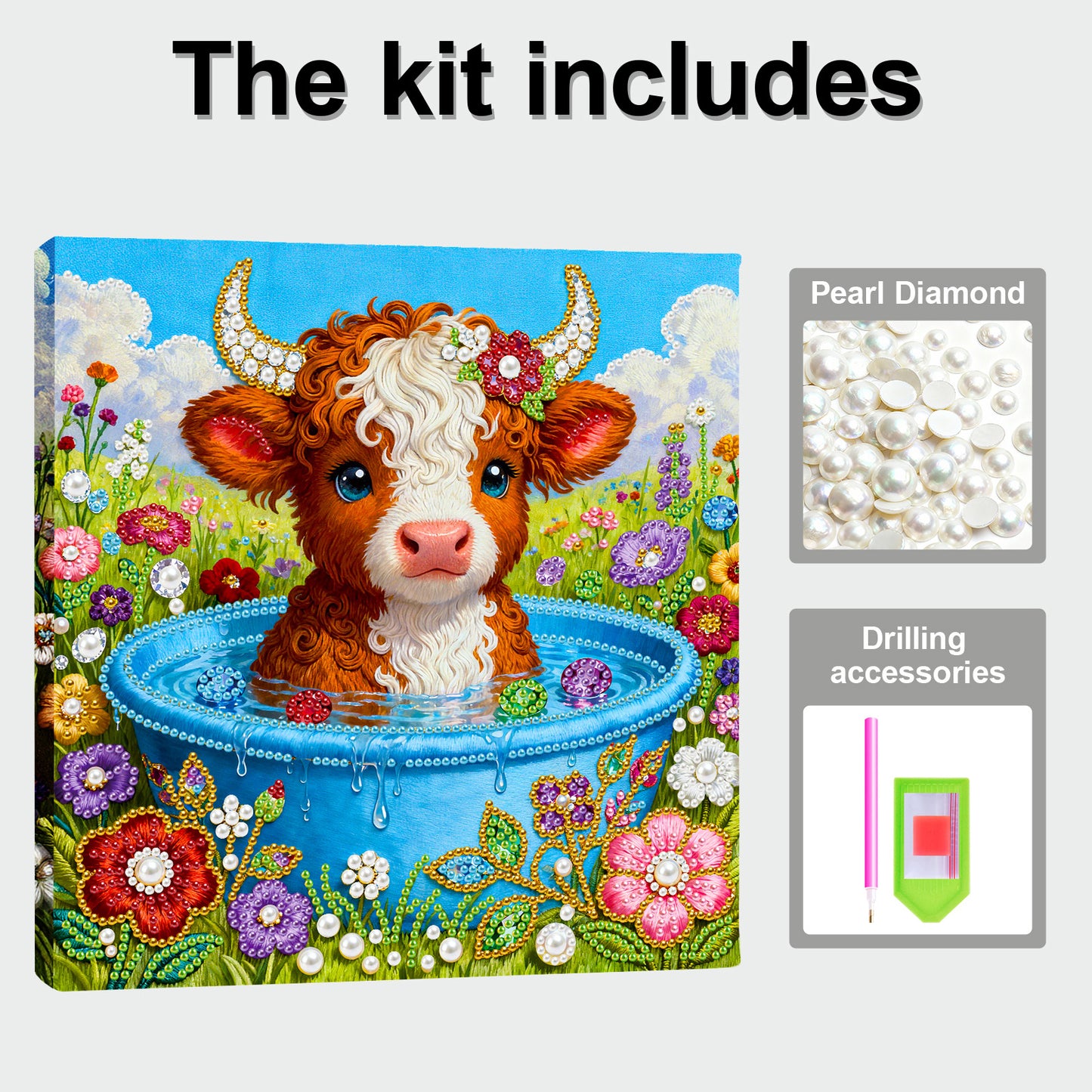 Calf - DIY Pearl Gem Art Diamond Painting Kits With Framefor Home Decor -25x25cm