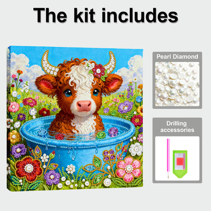 Calf - DIY Pearl Gem Art Diamond Painting Kits With Framefor Home Decor -25x25cm