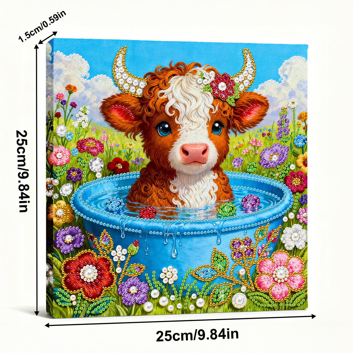 Calf - DIY Pearl Gem Art Diamond Painting Kits With Framefor Home Decor -25x25cm