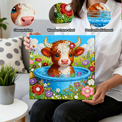 Calf - DIY Pearl Gem Art Diamond Painting Kits With Framefor Home Decor -25x25cm