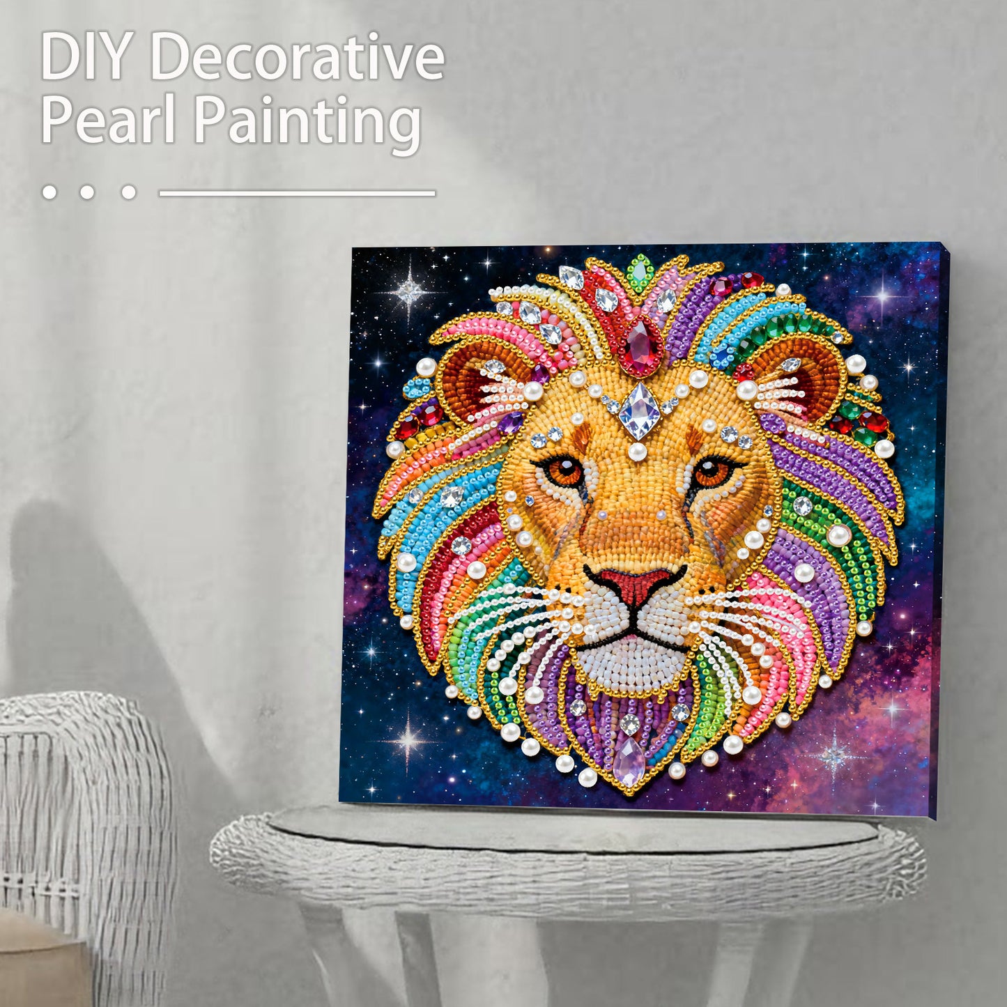Lion - DIY Pearl Gem Art Diamond Painting Kits With Framefor Home Decor -25x25cm