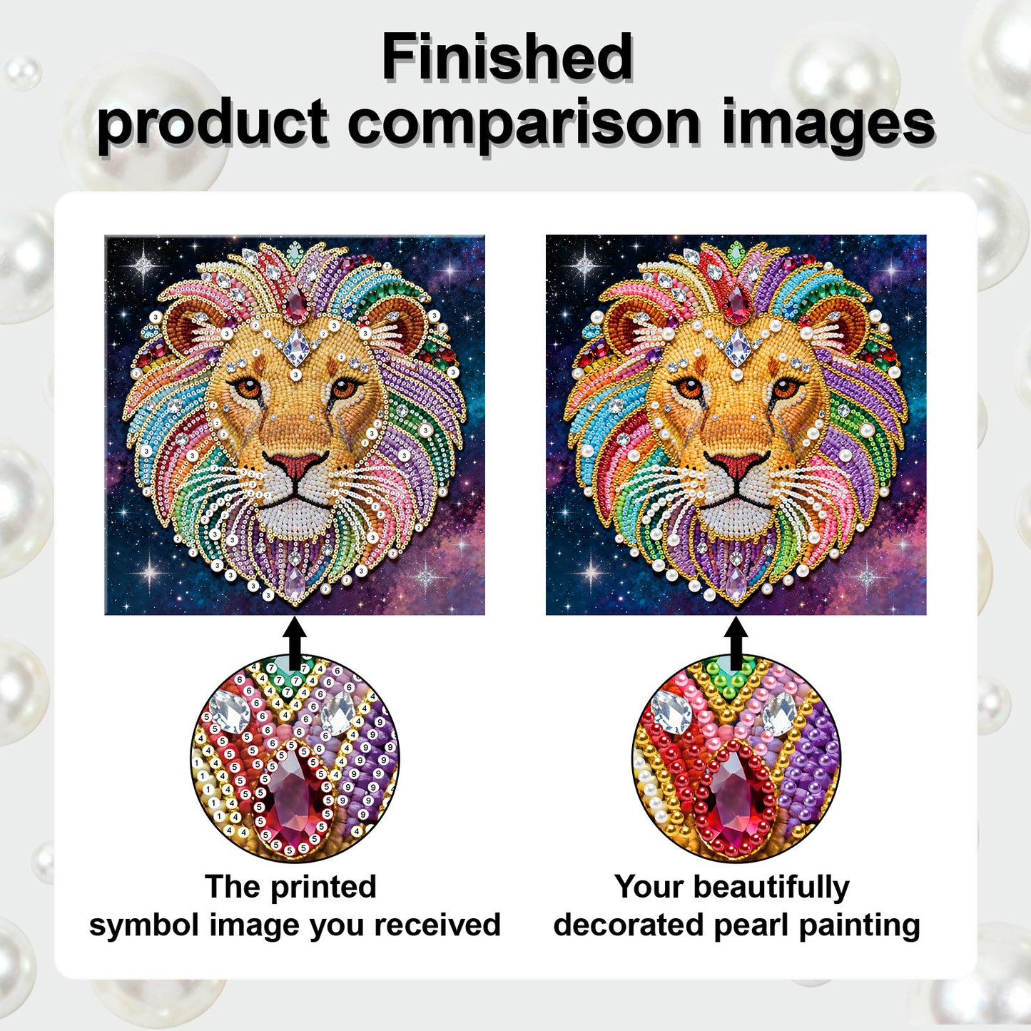 Lion - DIY Pearl Gem Art Diamond Painting Kits With Framefor Home Decor -25x25cm