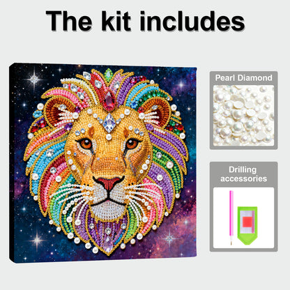 Lion - DIY Pearl Gem Art Diamond Painting Kits With Framefor Home Decor -25x25cm