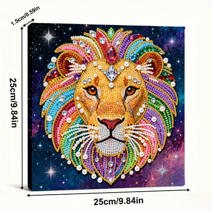 Lion - DIY Pearl Gem Art Diamond Painting Kits With Framefor Home Decor -25x25cm