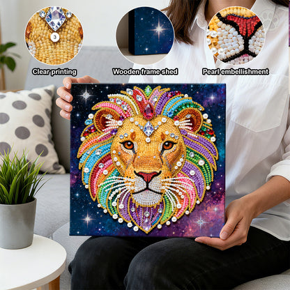 Lion - DIY Pearl Gem Art Diamond Painting Kits With Framefor Home Decor -25x25cm