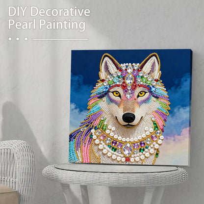 Wolf - DIY Pearl Gem Art Diamond Painting Kits With Framefor Home Decor -25x25cm