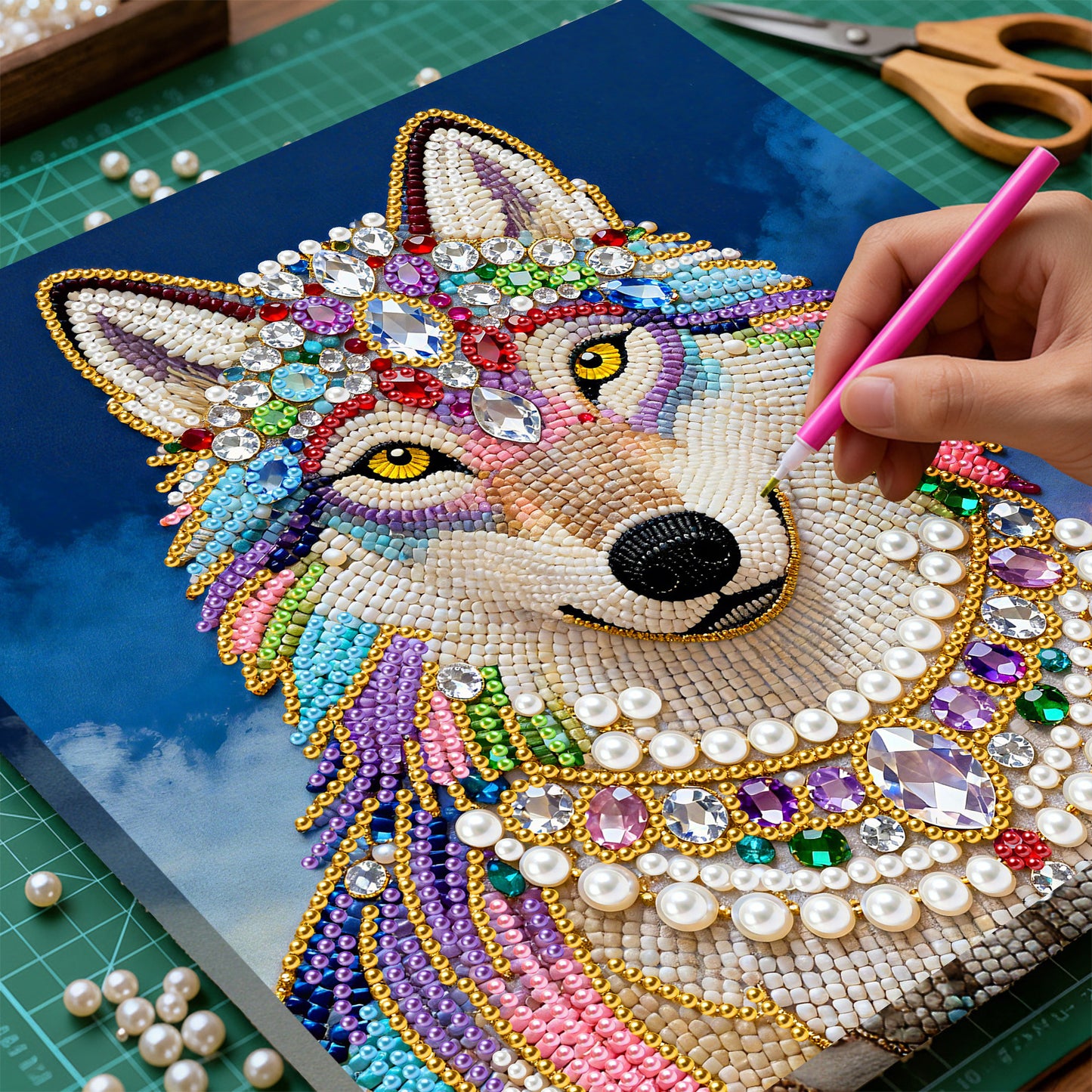Wolf - DIY Pearl Gem Art Diamond Painting Kits With Framefor Home Decor -25x25cm