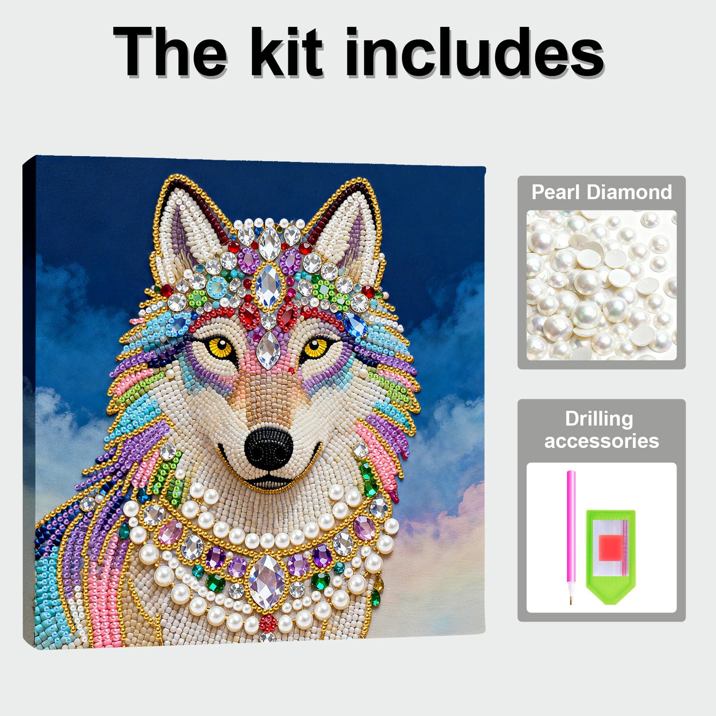 Wolf - DIY Pearl Gem Art Diamond Painting Kits With Framefor Home Decor -25x25cm
