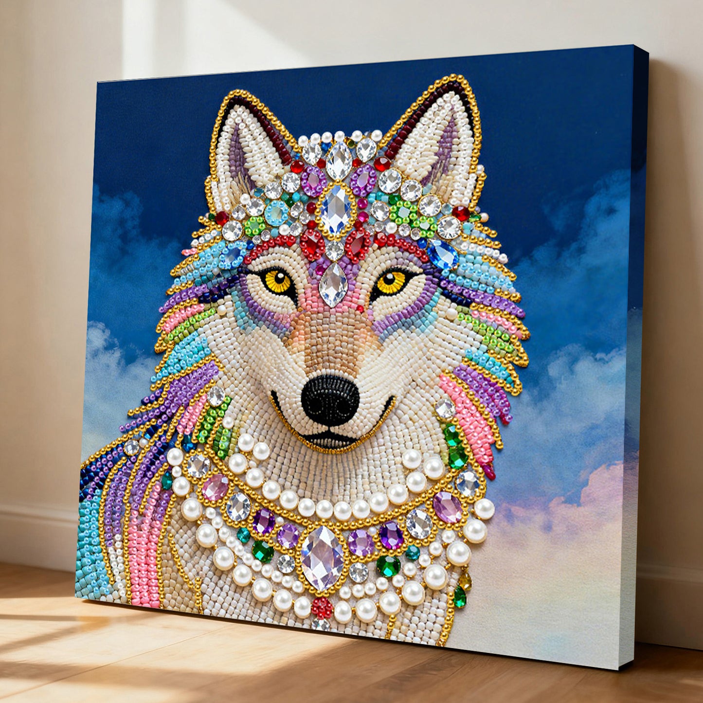 Wolf - DIY Pearl Gem Art Diamond Painting Kits With Framefor Home Decor -25x25cm