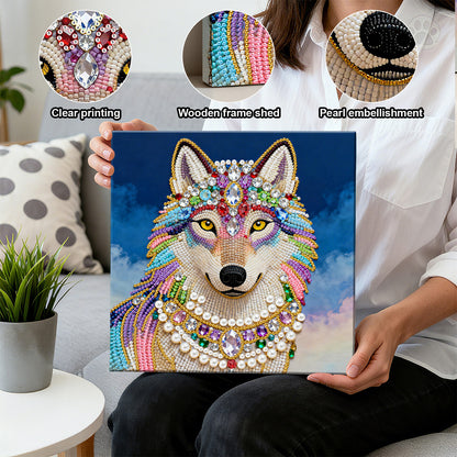 Wolf - DIY Pearl Gem Art Diamond Painting Kits With Framefor Home Decor -25x25cm