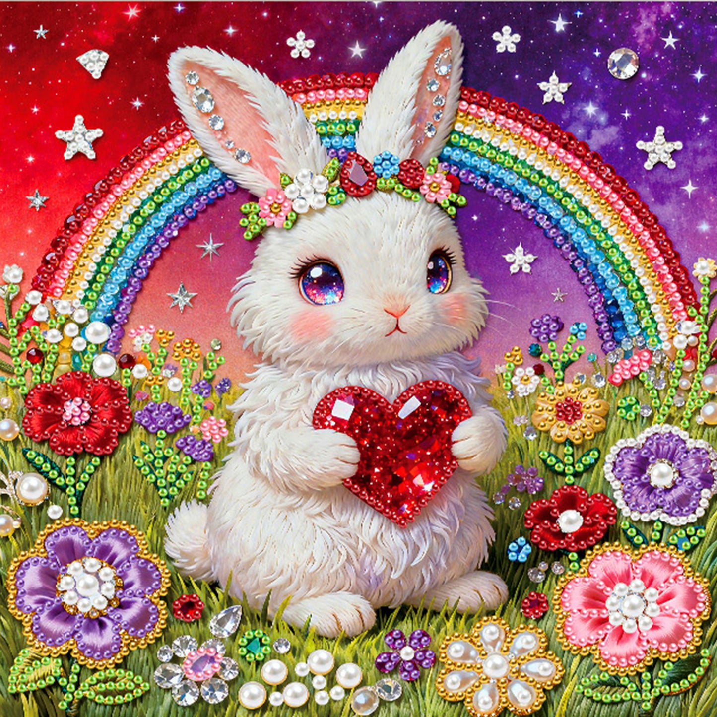 Rabbit - DIY Pearl Gem Art Diamond Painting Kits With Framefor Home Decor -25x25cm