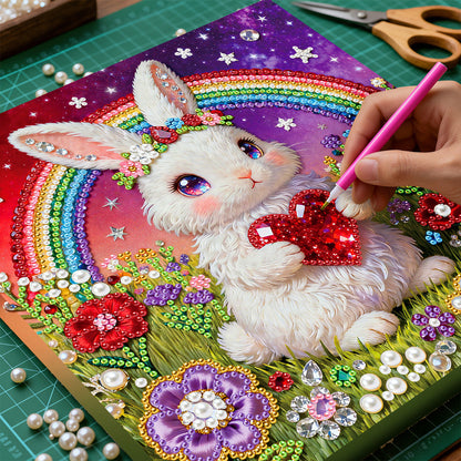Rabbit - DIY Pearl Gem Art Diamond Painting Kits With Framefor Home Decor -25x25cm