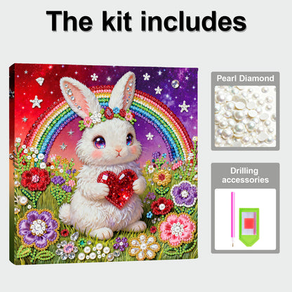 Rabbit - DIY Pearl Gem Art Diamond Painting Kits With Framefor Home Decor -25x25cm