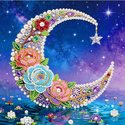 Moon - DIY Pearl Gem Art Diamond Painting Kits With Framefor Home Decor -25x25cm