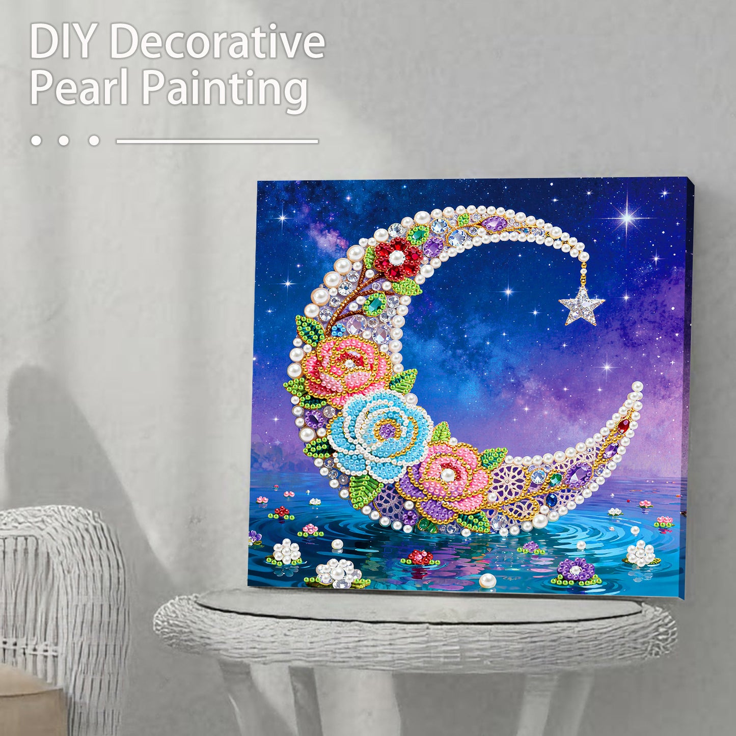 Moon - DIY Pearl Gem Art Diamond Painting Kits With Framefor Home Decor -25x25cm