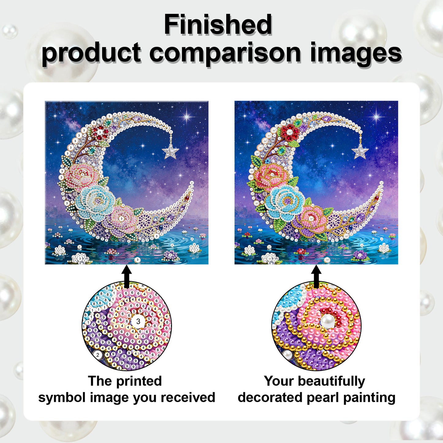 Moon - DIY Pearl Gem Art Diamond Painting Kits With Framefor Home Decor -25x25cm