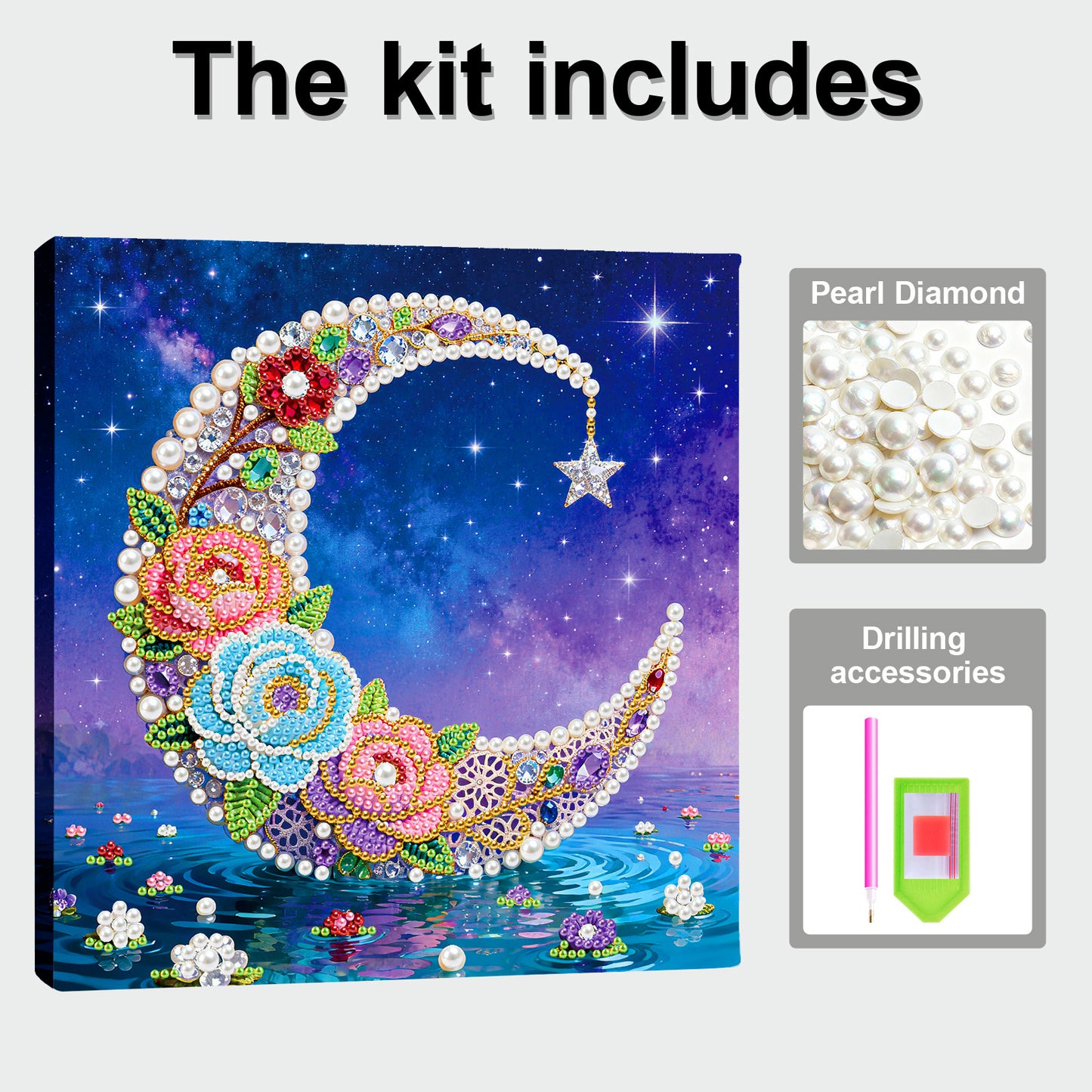 Moon - DIY Pearl Gem Art Diamond Painting Kits With Framefor Home Decor -25x25cm