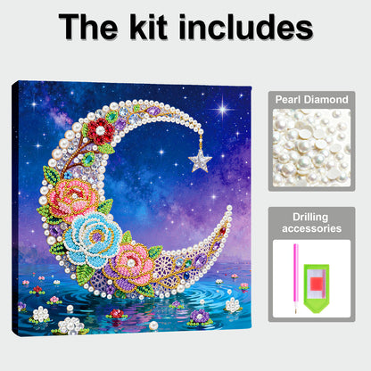 Moon - DIY Pearl Gem Art Diamond Painting Kits With Framefor Home Decor -25x25cm