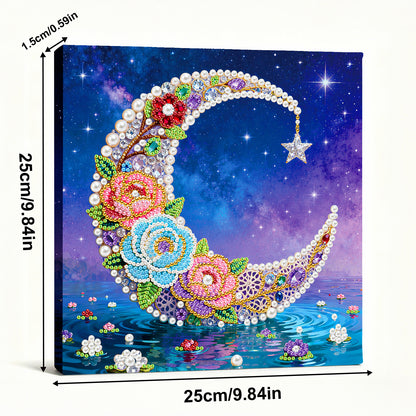 Moon - DIY Pearl Gem Art Diamond Painting Kits With Framefor Home Decor -25x25cm