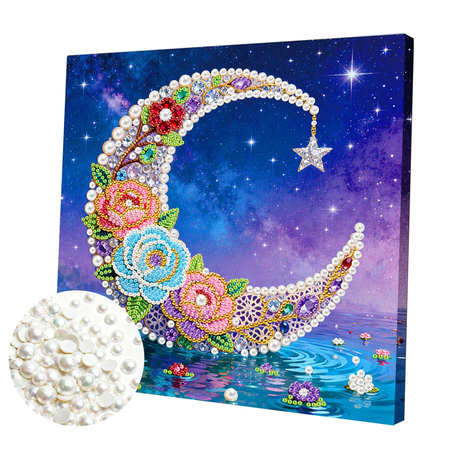 Moon - DIY Pearl Gem Art Diamond Painting Kits With Framefor Home Decor -25x25cm
