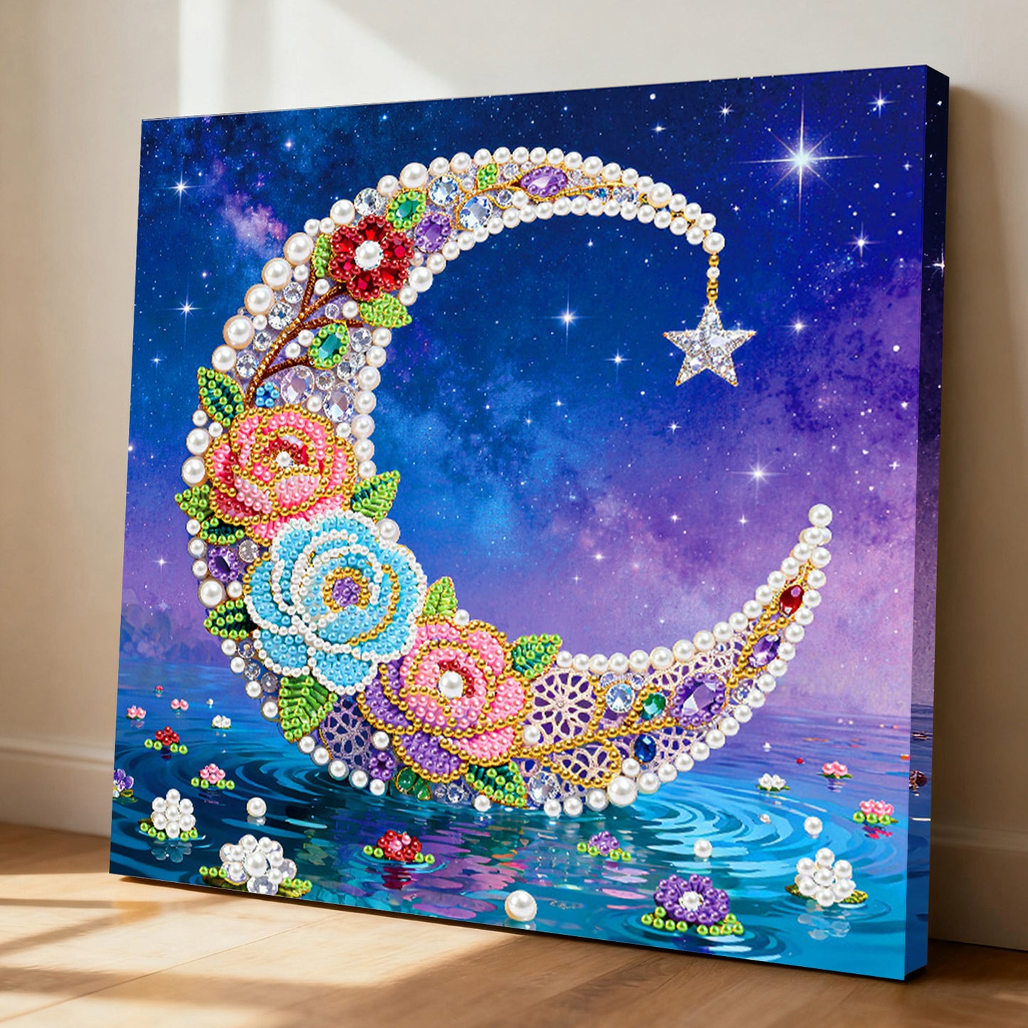 Moon - DIY Pearl Gem Art Diamond Painting Kits With Framefor Home Decor -25x25cm