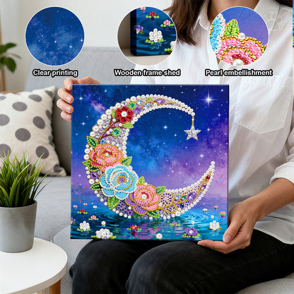 Moon - DIY Pearl Gem Art Diamond Painting Kits With Framefor Home Decor -25x25cm